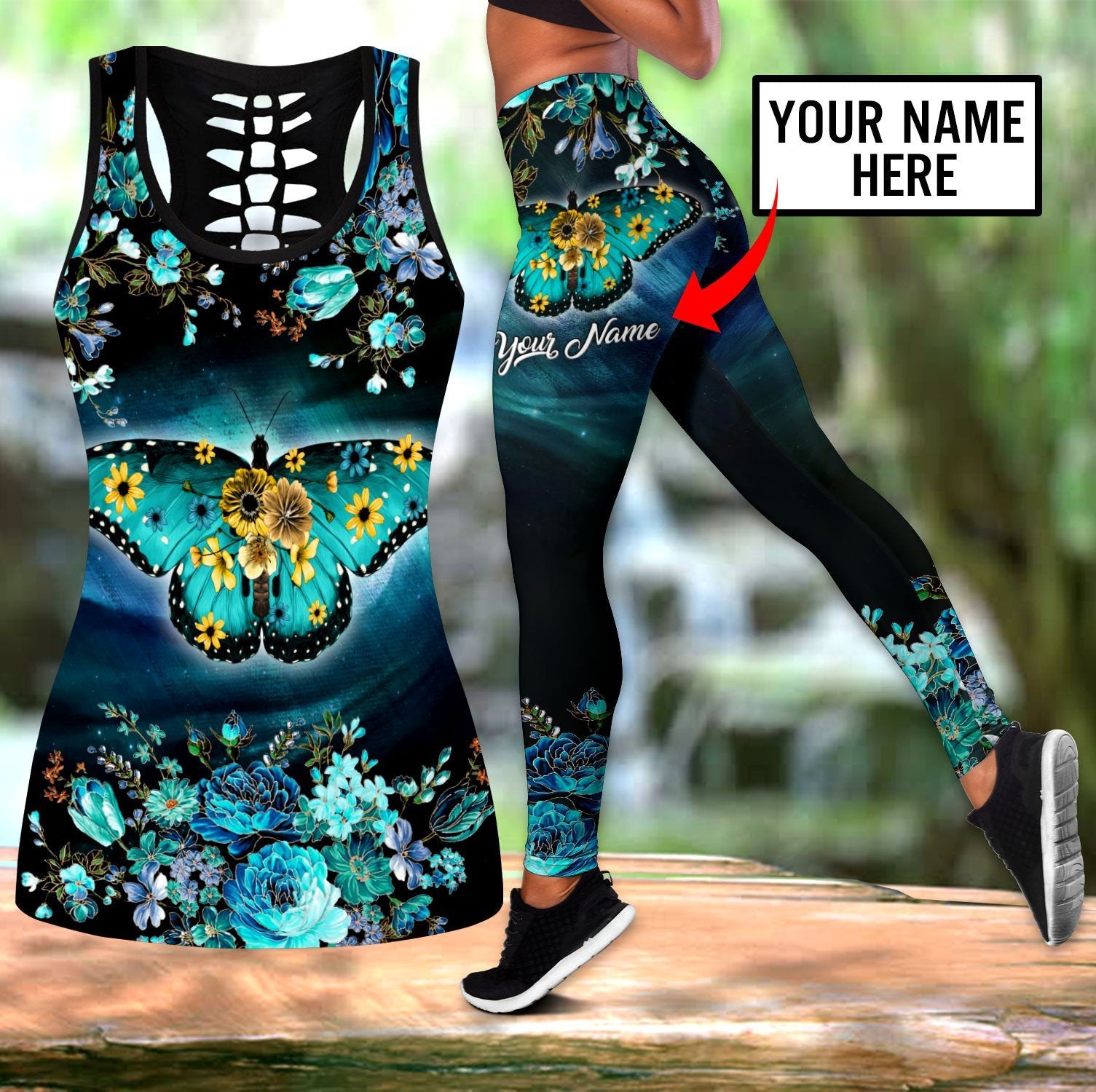 Yoga Fitness Name - Ensemble débardeur et Leggings creux pour