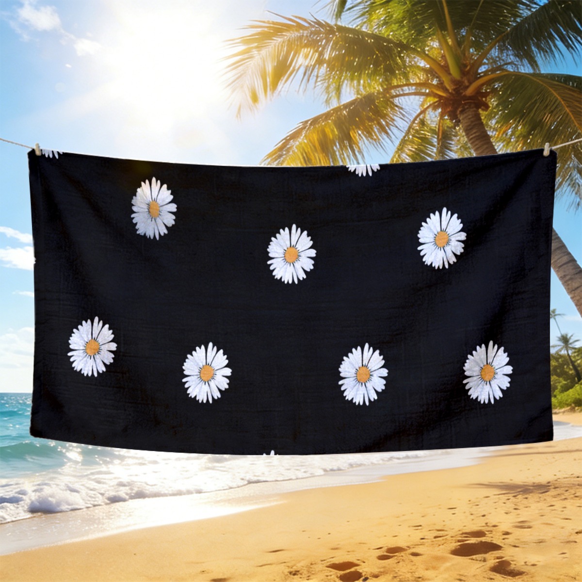 Yoga Fitness Holiday - 1 serviette de plage noire avec